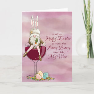Cartes Pour Fêtes Annuelles Bunny assis sur un verre de vin Salutation