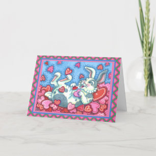 CARTES POUR FÊTES ANNUELLES BUNNY RABBIT & COEURS COLORÉS ÉLEVANT VALENTINES