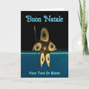 Cartes Pour Fêtes Annuelles Buon Natale - Fractal Inuit Hunter