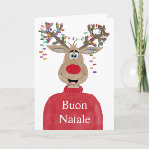 Cartes Pour Fêtes Annuelles Buon Natale, Italien Lumières de Noël Reindeer