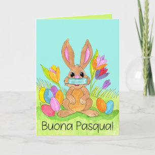 Cartes Pour Fêtes Annuelles Buona Pasqua Italian Easter Face masked Bunny