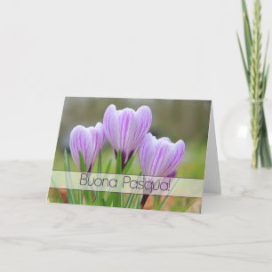 Cartes Pour Fêtes Annuelles Buona Pasqua Italien Happy Pâques Crocus pourpres 