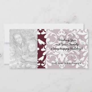 Cartes Pour Fêtes Annuelles burgandy et oiseau blanc damask orné motif