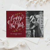 Cartes Pour Fêtes Annuelles Burgundy Calligraphy and Wreath New Year Photo
