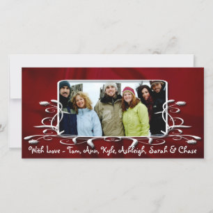 Cartes Pour Fêtes Annuelles Burgundy Satin Antique Frame de vacances Photo fam