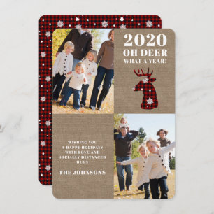 Cartes Pour Fêtes Annuelles Burlap Oh Deer Plaid Snowflakes Photo