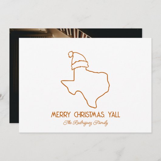 Cartes Pour Fêtes Annuelles Burnt Orange Line Art Père Noël Texas (Devant / Derrière)