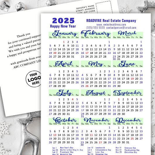 Cartes Pour Fêtes Annuelles Business 20245 Calendrier Moderne Bleu Script Simp