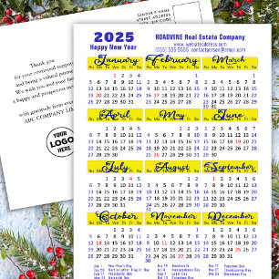 Cartes Pour Fêtes Annuelles Business 2025 Calendrier Moderne Bleu Script Simpl