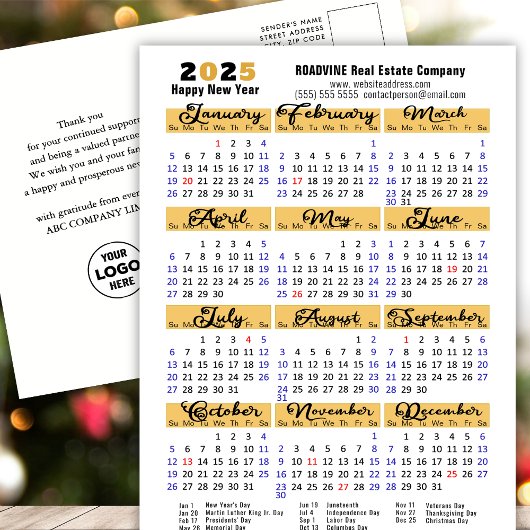 Cartes Pour Fêtes Annuelles Business 2025 Calendrier moderne noir Script simpl