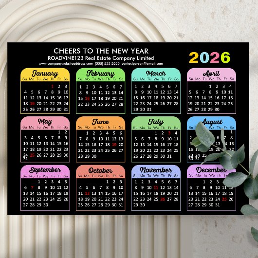 Cartes Pour Fêtes Annuelles Business 2026 Calendrier Moderne Noir Couleur Simp