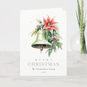 Cartes Pour Fêtes Annuelles Business Christmas Bell Poinsettia Corporate Logo