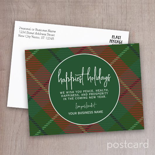 Cartes Pour Fêtes Annuelles Business Christmas Circle vert plaid - le plus heu