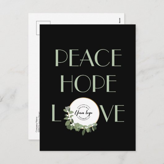 Cartes Pour Fêtes Annuelles Business Custom Logo Moderne Wreath Peace Hope lov (Devant / Derrière)