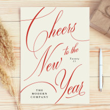 Business Festive Red Cheers Nouvel An Holiday Card