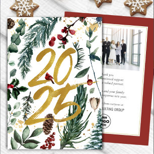 Cartes Pour Fêtes Annuelles Business Gold 2025 Festive Pine Bough