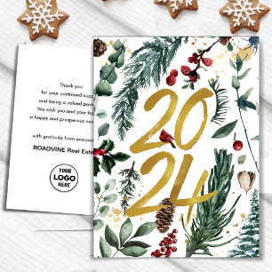Cartes Pour Fêtes Annuelles Business Gold 2025 Festive Pine Bough