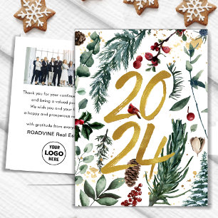 Cartes Pour Fêtes Annuelles Business Gold 2025 Festive Pine Bough