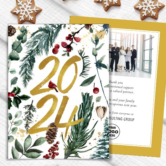 Cartes Pour Fêtes Annuelles Business Gold 2025 Festive Pine Bough
