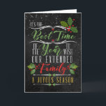 Cartes Pour Fêtes Annuelles Business Holiday Chalkboard et Holly Thème<br><div class="desc">C'est le meilleur moment de l'année pour souhaiter à votre famille une saison joyeuse ! Pour toute entreprise qui considère ses clients, clients, vendeurs, fournisseurs et/ou employés comme une famille étendue, ce salut de vacances à thème rouge, vert et jaune doré a une sensation très tendance et moderne afin que...</div>