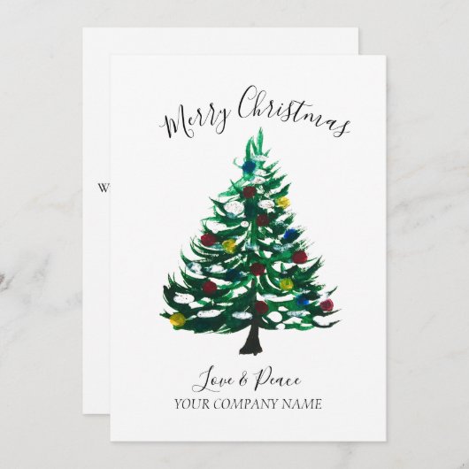 Cartes Pour Fêtes Annuelles Business Logo Entreprise Aquarelle Joyeux Noël (Devant / Derrière)