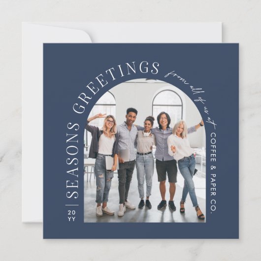 Cartes Pour Fêtes Annuelles Business Modern Arch Photo Noël bleu marine (Devant)