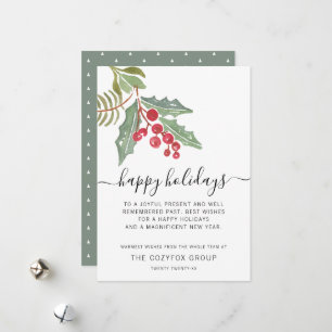 Cartes Pour Fêtes Annuelles Business Modern Script Holly Berry