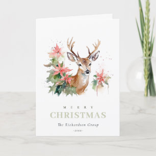 Cartes Pour Fêtes Annuelles Business Reindeer Floral Christmas Corporate Logo