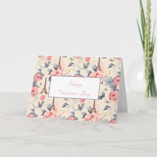 Cartes Pour Fêtes Annuelles Butterfly Tour Eiffel et Saint Valentin Rose (Devant)