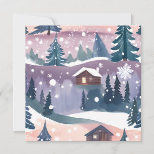 Cartes Pour Fêtes Annuelles Cabane de montagne enneigée aquarelle