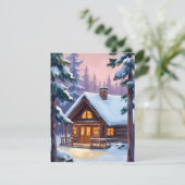 Cartes Pour Fêtes Annuelles Cabane de Noël Forêt Hiver Neige (Debout devant)