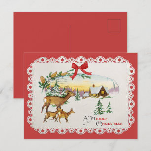 Cartes Pour Fêtes Annuelles Cabane de Noël vintage & cerfs