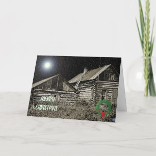 CARTES POUR FÊTES ANNUELLES CABANE EN RONDS DE BOIS VINTAGE 1920 CIEL SOMBRES 