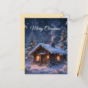Cartes Pour Fêtes Annuelles Cabane magique dans les bois pour une nuit d'hiver