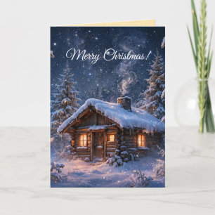 Cartes Pour Fêtes Annuelles Cabane magique dans les bois pour une nuit d'hiver