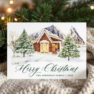 Cartes Pour Fêtes Annuelles Cabane Rustique Noël Montagne enneigée Non Photogr