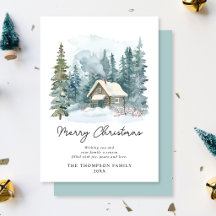Cabanon à l'aquarelle de Noël écriture manuscrite