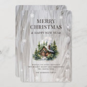 Cartes Pour Fêtes Annuelles Cabine de grumes rustiques en bois (Devant / Derrière)