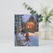 Cartes Pour Fêtes Annuelles Cabine de neige avec des oiseaux de Noël (Debout devant)