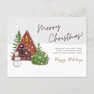 Cartes Pour Fêtes Annuelles Cabine d'hiver et Snowman   Noël aquarelle