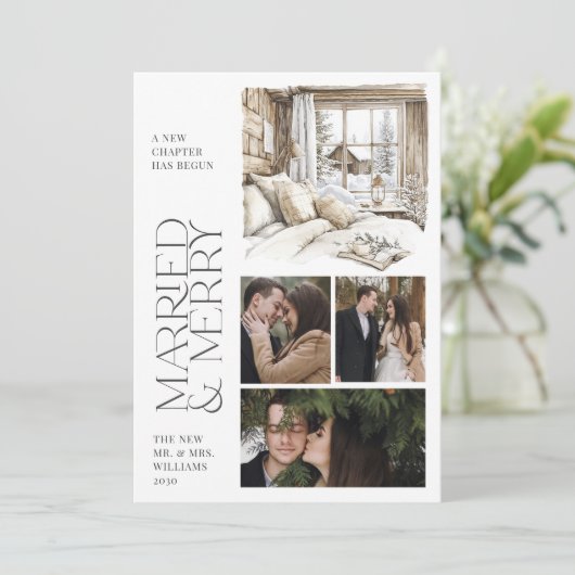 Cartes Pour Fêtes Annuelles Cabine rustique Marié & Joyeux Collage Photo Holid (Debout devant)
