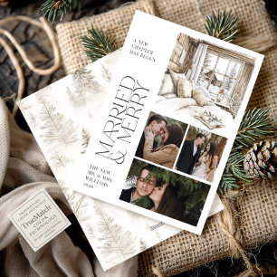 Cartes Pour Fêtes Annuelles Cabine rustique Marié & Joyeux Collage Photo Holid