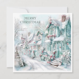 Cartes Pour Fêtes Annuelles Cabines de Noël Vintage Neige Sarcelle Rose Blanc
