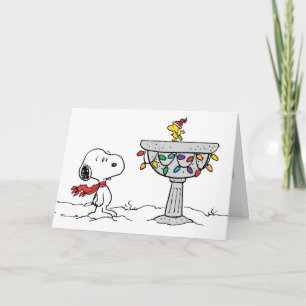 Cartes Pour Fêtes Annuelles cacahuètes   Snoopy & Woodstock Froid Birdbath