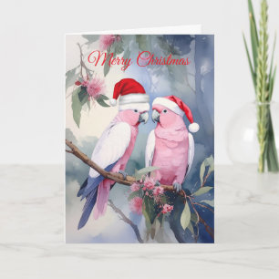 Cartes Pour Fêtes Annuelles Cacatoès roses Chapeau de Père Noël Joyeux Noël