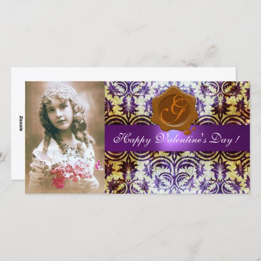 Cartes Pour Fêtes Annuelles CACHET DE CIRE BRUN VIOLET ANTIQUE DAMAS Monogramm (Devant / Derrière)