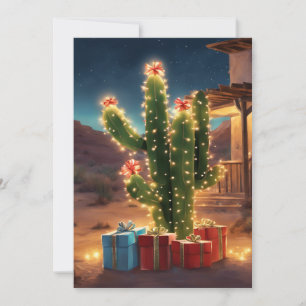 Cartes Pour Fêtes Annuelles Cactus De Noël Avec Présents Devant Une Maison