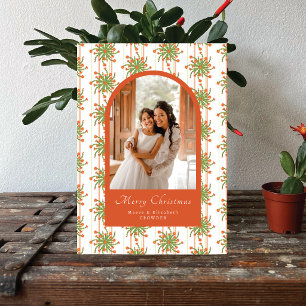 Cartes Pour Fêtes Annuelles Cactus de Noël Fleurs Rayées Photo Noël