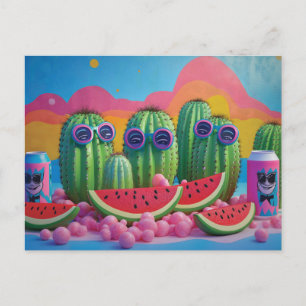 Cartes Pour Fêtes Annuelles Cactus funky avec lunettes de soleil, pastèque et