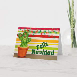 Cartes Pour Fêtes Annuelles Cactus mignons et lumières festives Feliz Navidad